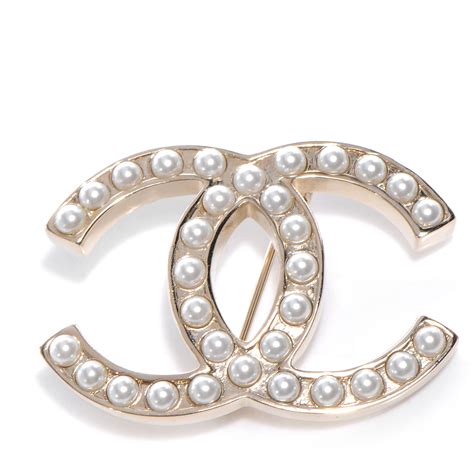 chanel gold and faux pearl beaded cc brooch|Chanel crystal brooches.